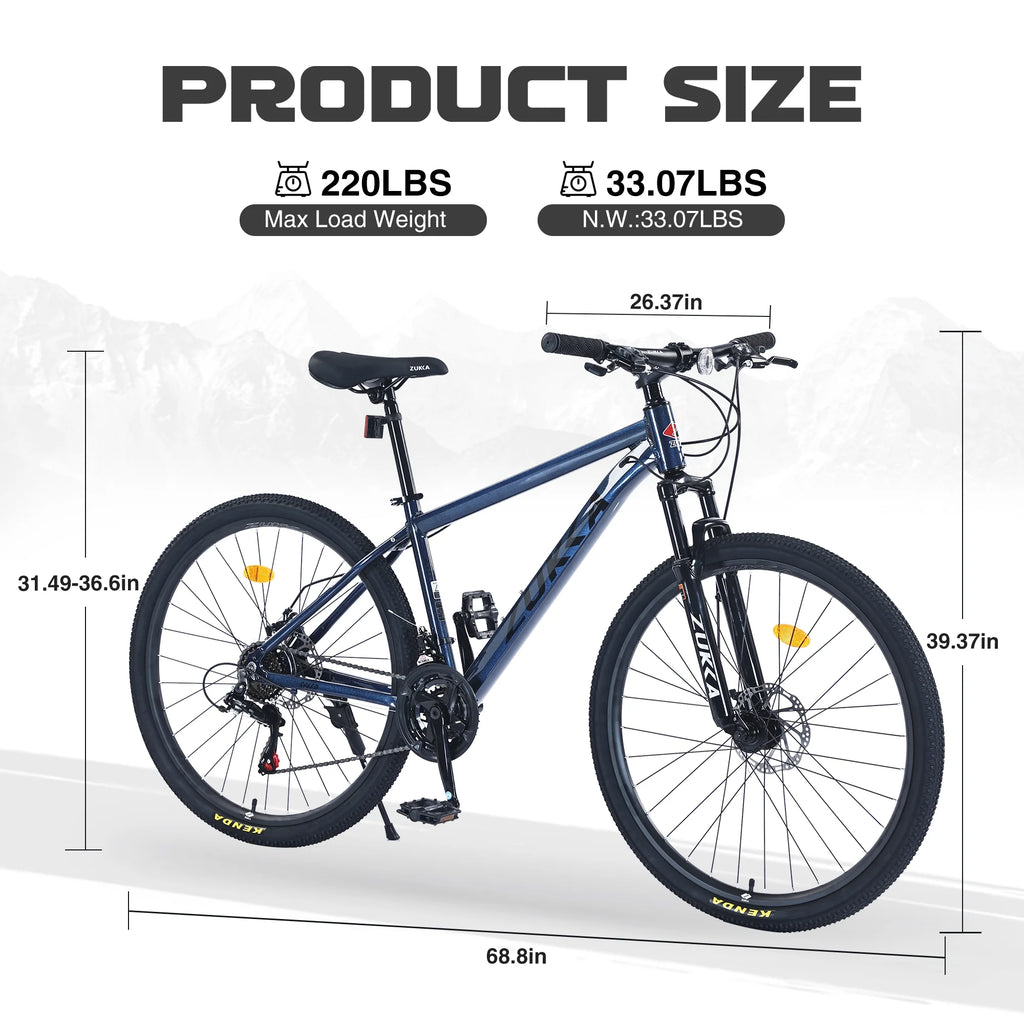 27.5 Inch Mountain Bike, 21 Speed Mountain Bicycle with Front Suspension and Aluminum Alloy Frame for Men Women Boys and Girls, Blue