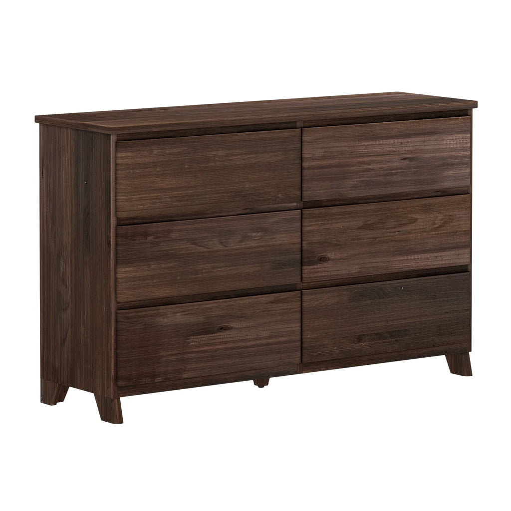 Plank+Beam Solid Wood Farmhouse 6 Drawer Dresser, Barnwood Brown