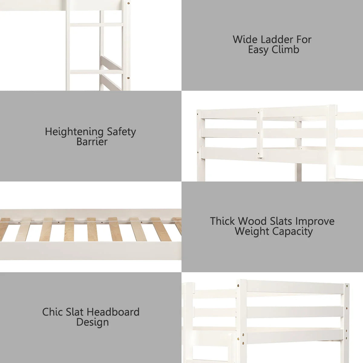 Costway Twin Over Twin Wood Bunk Beds Ladder Safety Rail White