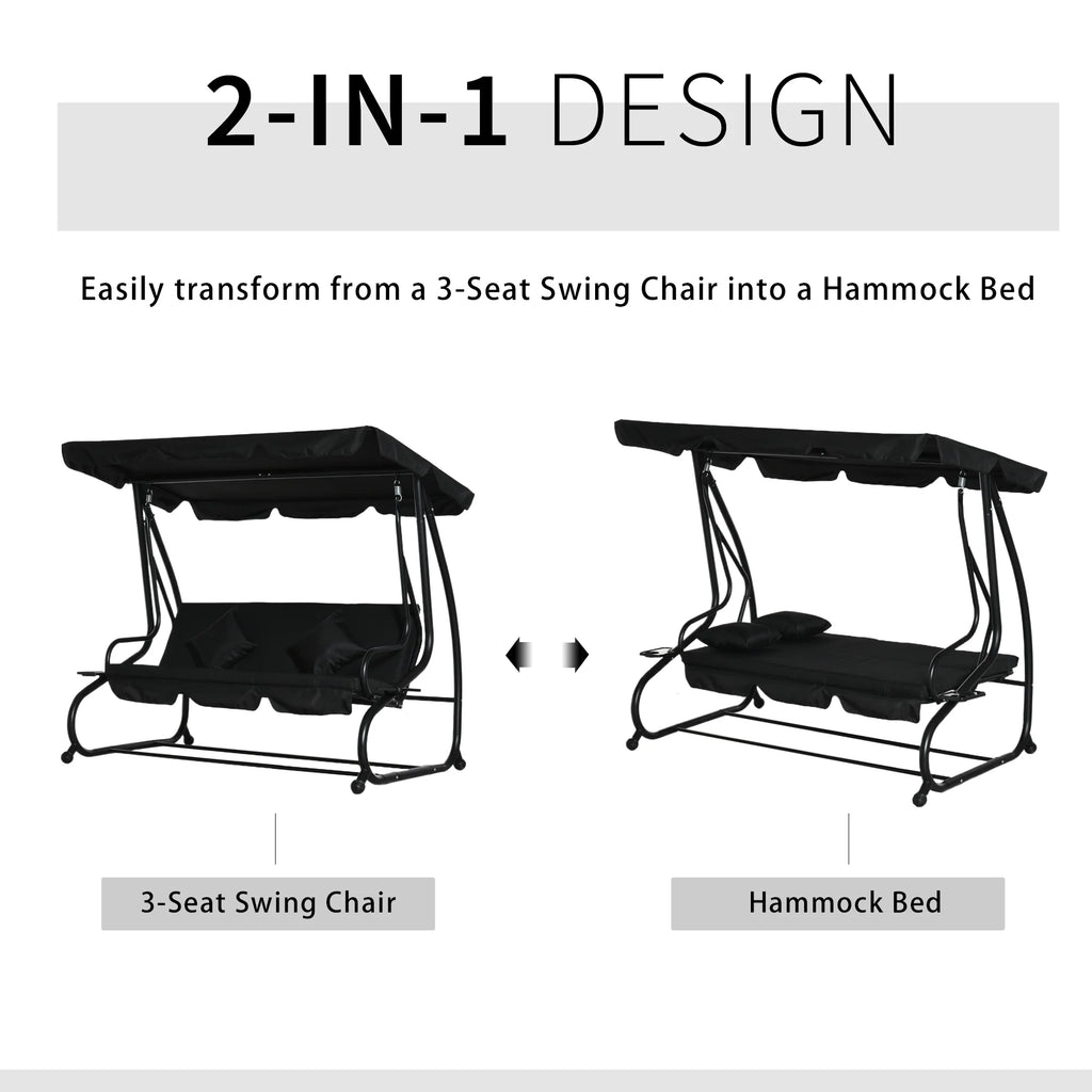 Outsunny 3-Seat Steel Outdoor Canopy Porch Swing with Cushions and Pillows, Light Brown