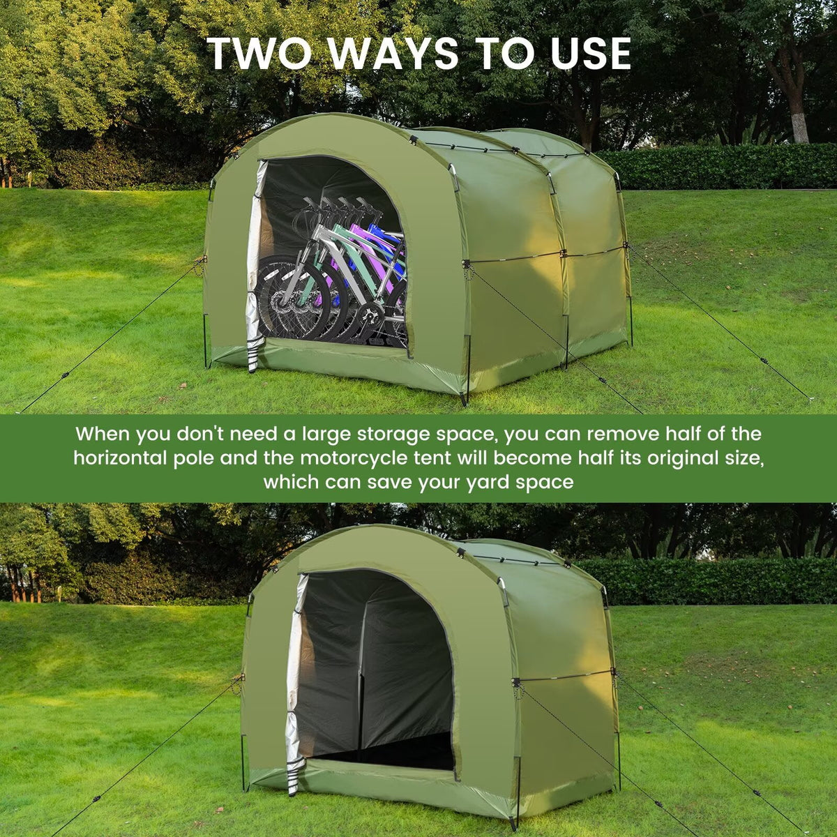 NAIZEA Large Bike Storage Tent, 47" Depth Storage for 6 Bikes Waterproof Outdoor Bicycle Cover, Lawn Mower Garden Tools Shed, Backyard Storage Room Tent Shelter W/Fixing Peg & Rop