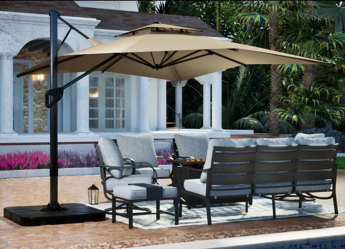 Alpha Joy 12x9ft Outdoor Patio Umbrella Large Rectangle Offset Cantilever Double Umbrella with 360°Rotation, Beige