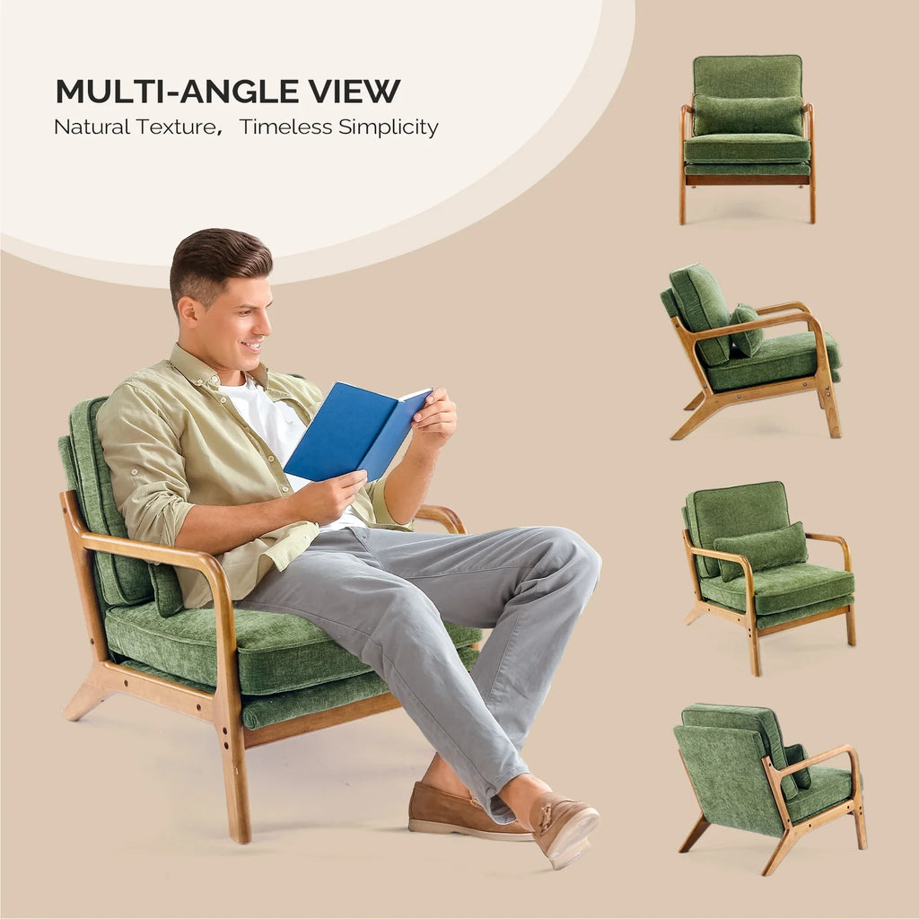 Ktaxon Accent Chair Corduroy Upholstered Armchair, Reading Club Chair with Pillow and Solid Wood Frame for Living Room Bedroom Furniture Off White