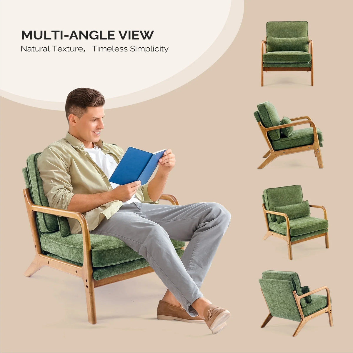 Ktaxon Accent Chair Corduroy Upholstered Armchair, Reading Club Chair with Pillow and Solid Wood Frame for Living Room Bedroom Furniture Off White