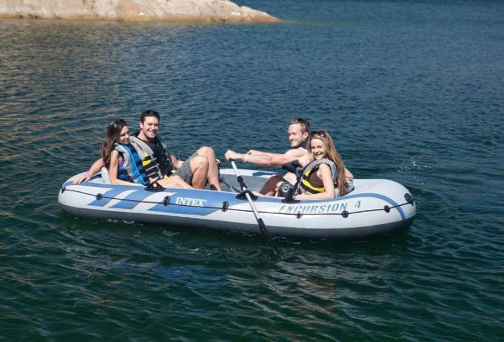 Intex Excursion Inflatable Rafting Fishing 4 Person Boat w/ Oars & Pump (2 Pack)