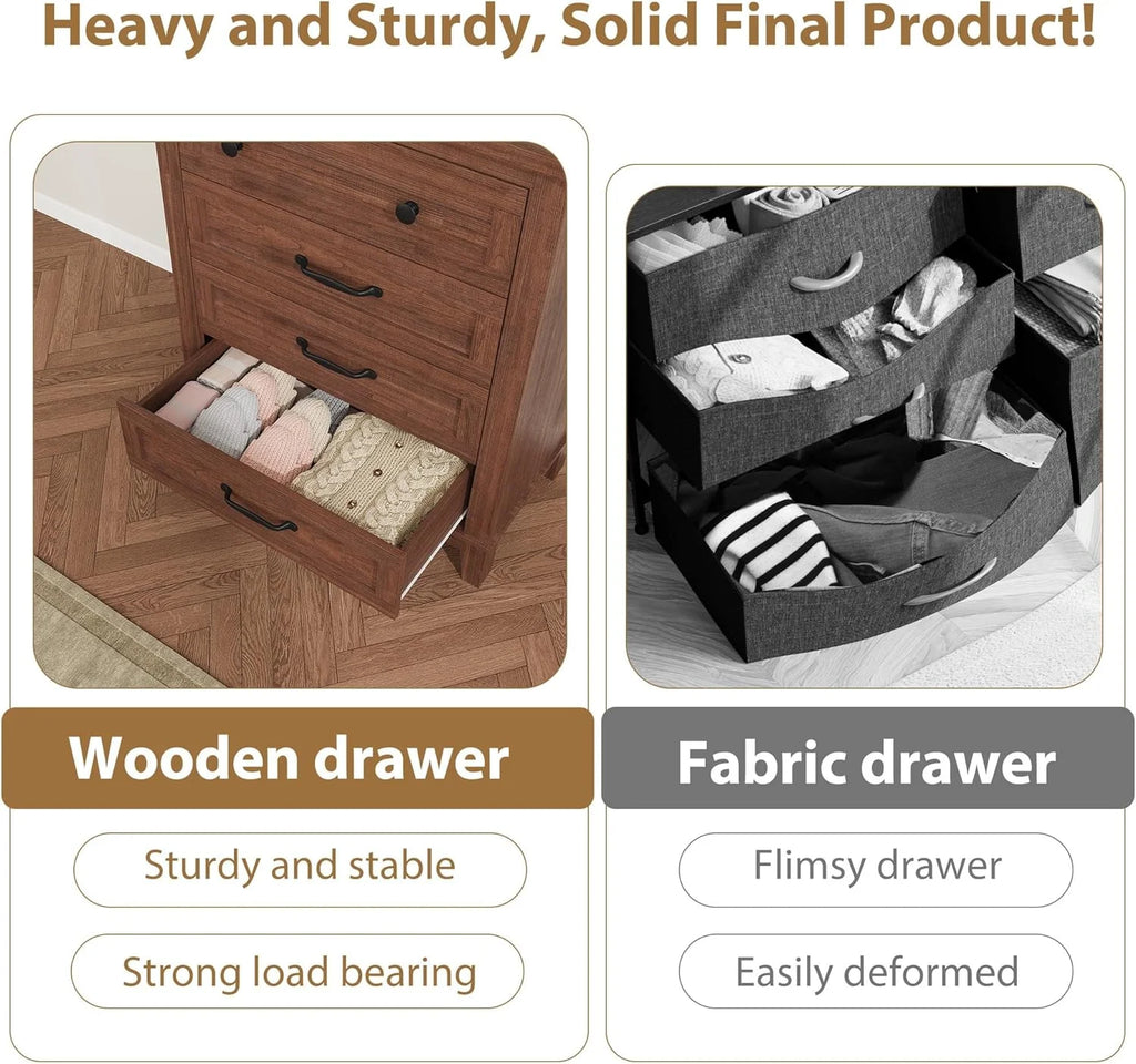 4 Drawer Dresser for Bedroom,34.8" Tall Bedroom Dresser with Large Drawer& Black Handles,Wooden Storage Organizer Cabinet Chest of Drawer for Living Room,Hallway