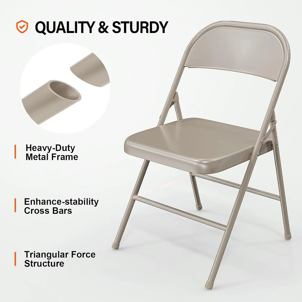 VINGLI Folding Chairs All Steel Metal Frame, Capacity 350 lbs, Durable Portable and Versatile for Indoor Outdoor Use, Black, Set of 8