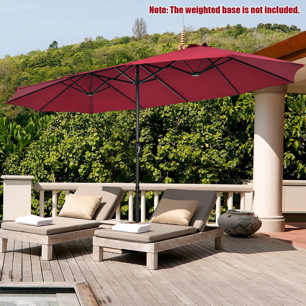 Costway 15ft Beige Patio Double-Sided Umbrella, Crank Lift