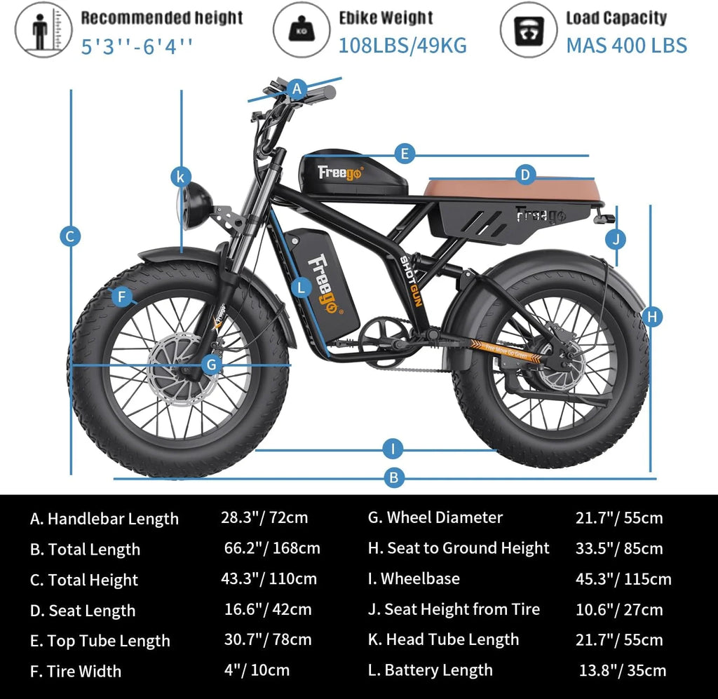 Freego F3 Pro 2000W Dual Motor Electric Bike for Adults,  & Dual Battery 48V/40Ah, 20"x4.0" Fat Tires Off Road Electric Bicycle with Removable Battery, 34MPH&68 Long Range E Bike UL2849