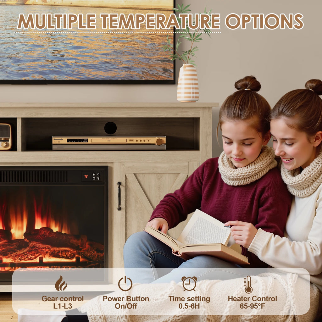 Homall Rustic 65" Television Stand with Electric Fireplace & 2 Shelves, Wood Oaken, 15.1'' W