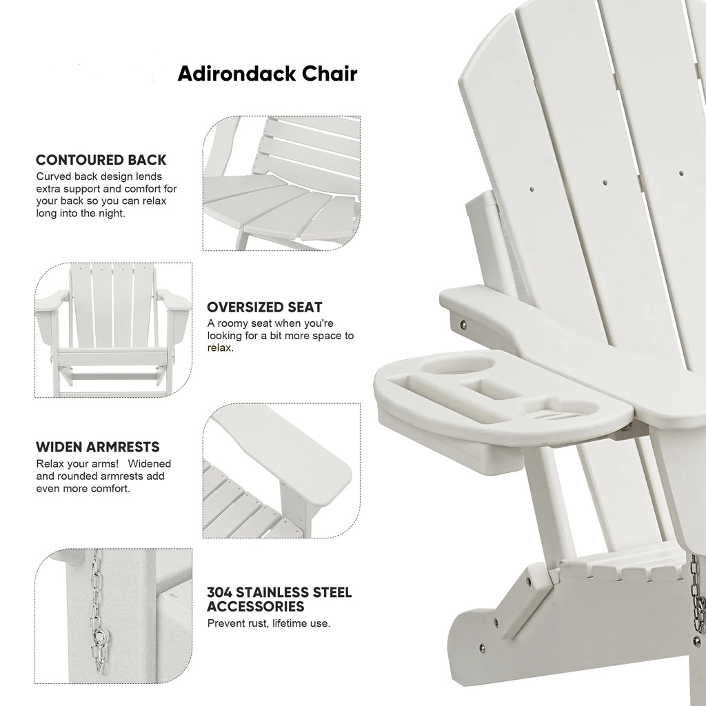 FOOWIN HDPE Plastic Adirondack Chairs Set of 4, Black