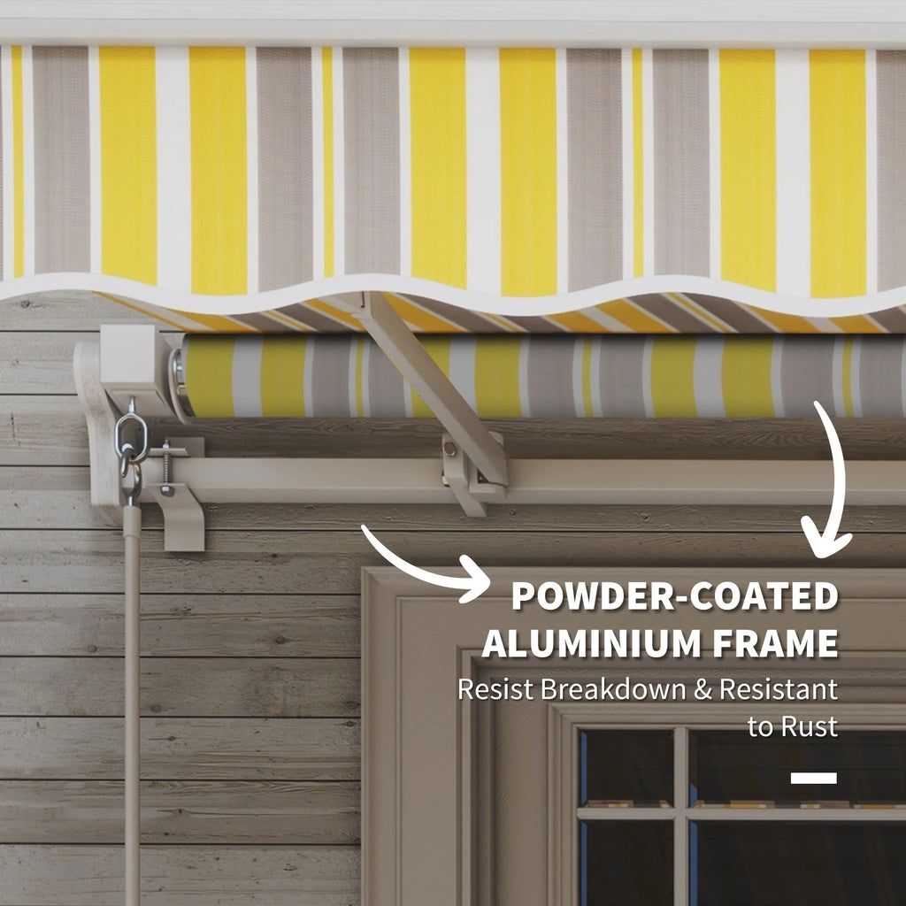 Outsunny 12' x 10' Manual Retractable Awning Outdoor Sunshade Shelter for Patio, Balcony, Yard, with Adjustable & Versatile Design, Beige and White