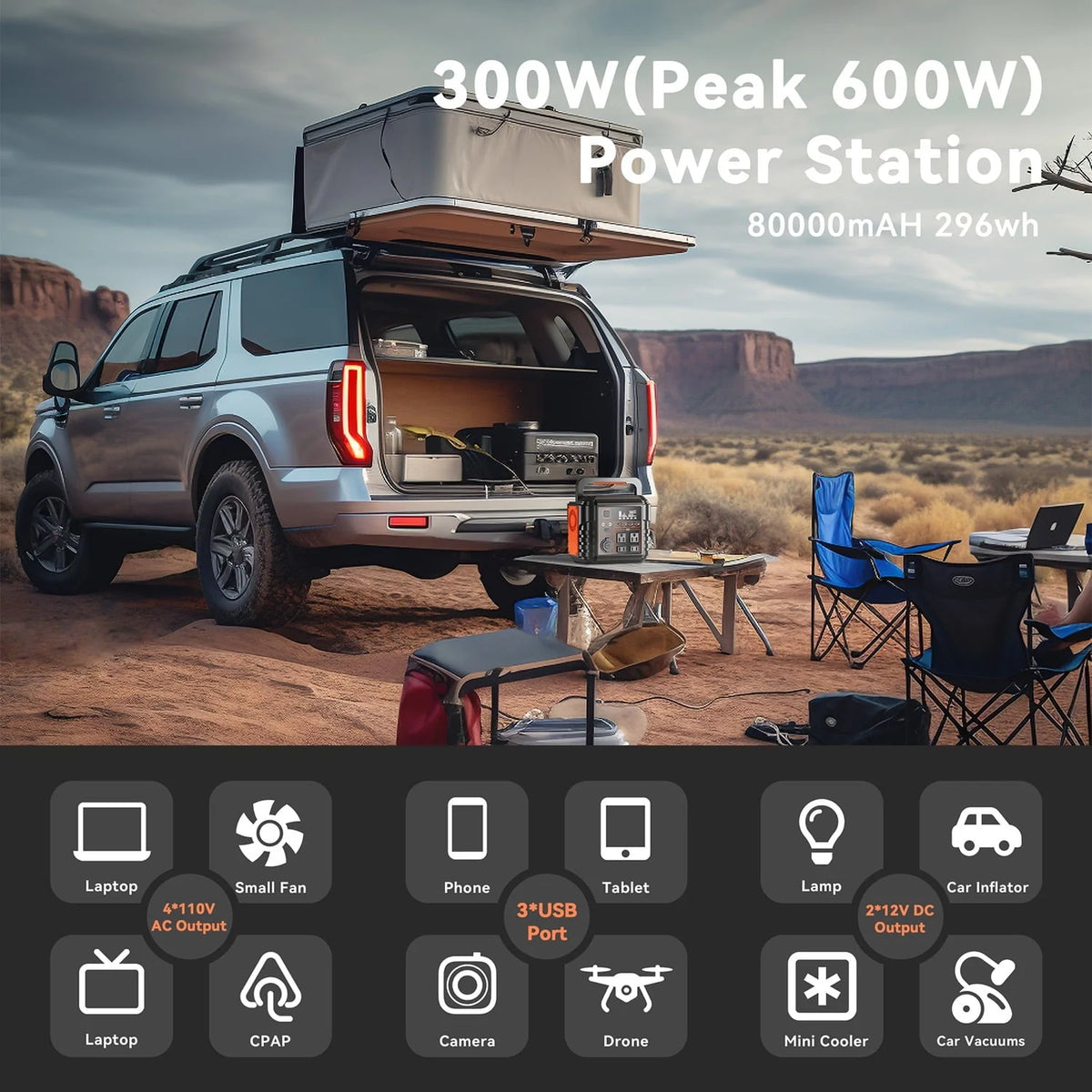 PryMAX Portable Power Station 300W, 296Wh Home Backup Battery AC Outlet, Solar Generator for Outdoors Camping Travel Hunting Emergency
