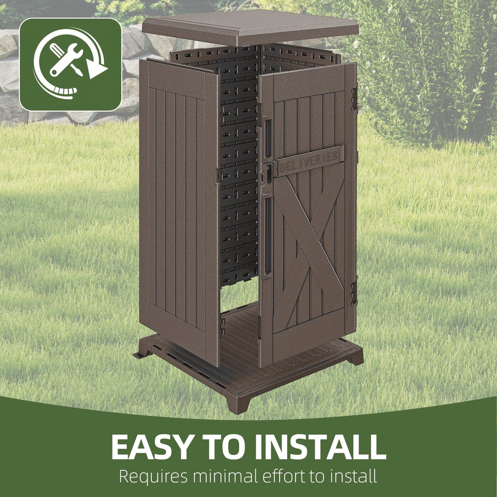 Uforic 60-Gallon Large Outdoor Package Delivery Storage Box, Double-Wall Resin Waterproof Deck Box for Porch or Curbside, Lockable, Brown