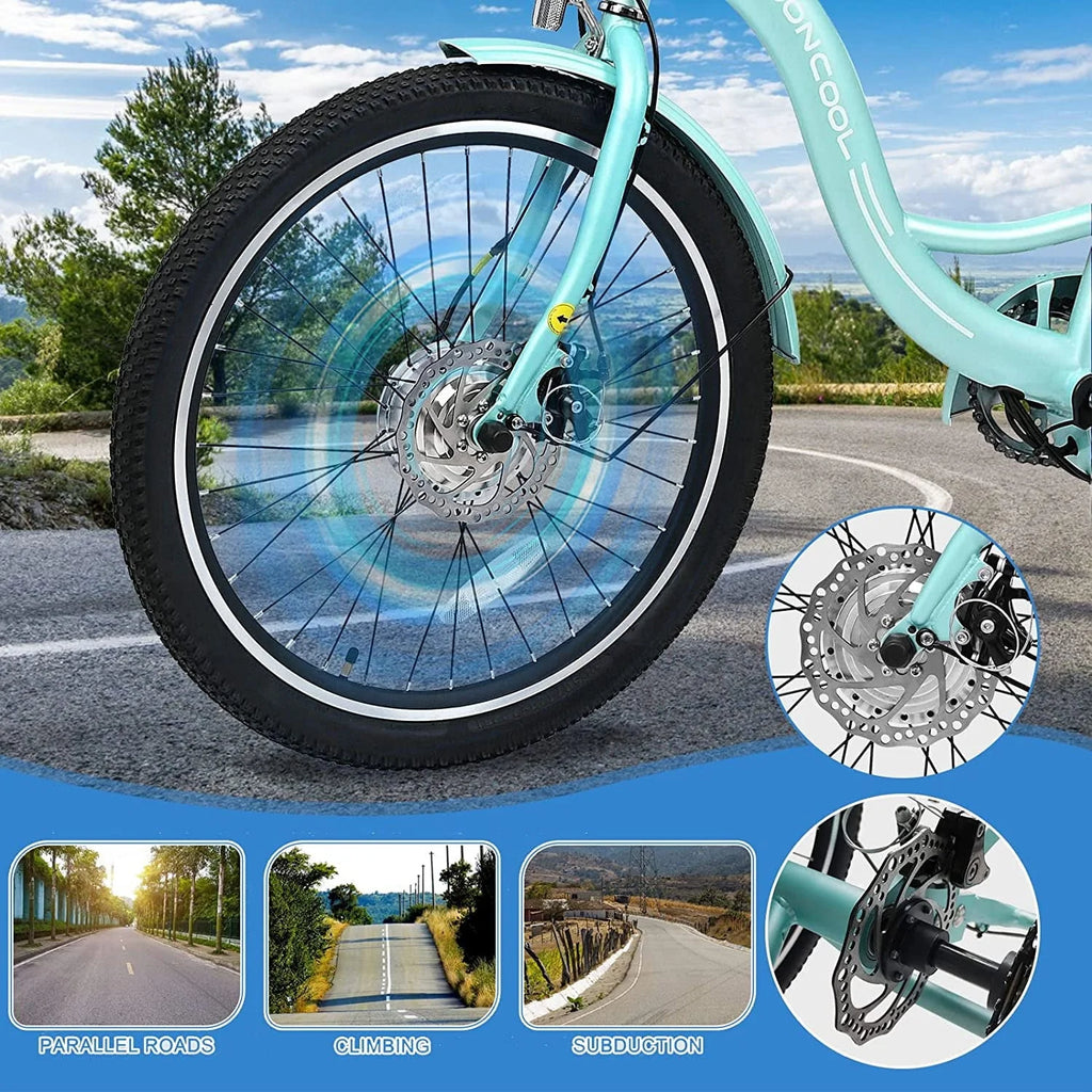 ABORON 350W Electric Trike, 7 Speed 24"/26" Motorized 3 Wheel Electric Tricycle for Adults with 36V 10Ah Lithium Battery UL Certified, Rear Basket