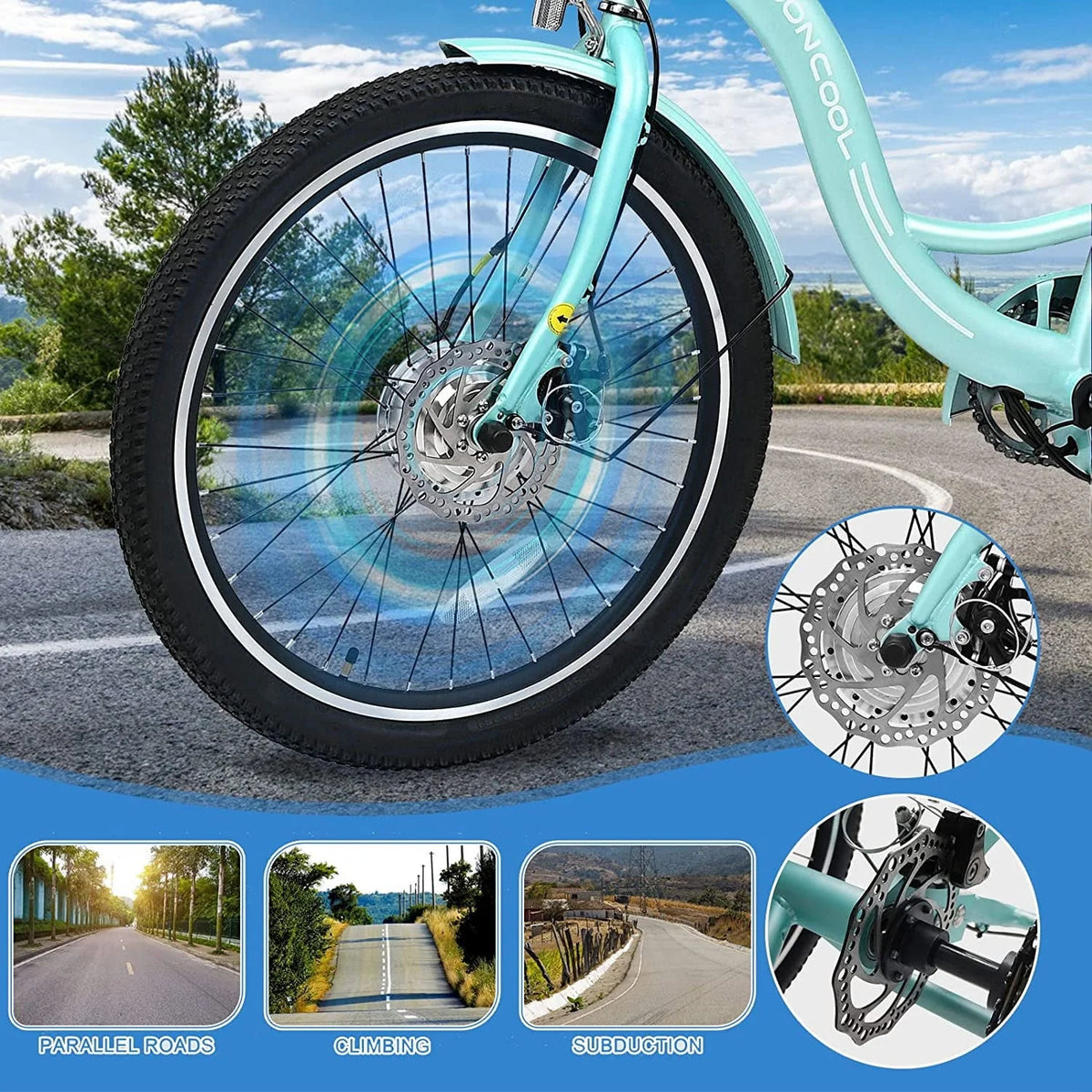 ABORON 350W Electric Trike, 7 Speed 24"/26" Motorized 3 Wheel Electric Tricycle for Adults with 36V 10Ah Lithium Battery UL Certified, Rear Basket