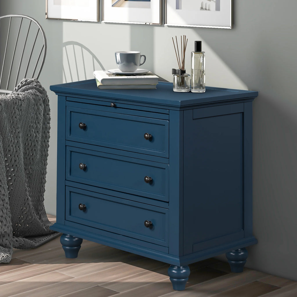 EUROCO 28 Larger Solid Wood 3-Drawer Side Table Nightstand, End Table with Pull out Tray for Bedroom, Living Room, Hallway, Entryway,White