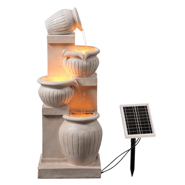 Teamson Home Outdoor Water Fountain with Lights 4-Tier Cascading Bowl Design with LED Light & Solar Pump, Solar-Powered Water Fountain Outdoor Garden, Yard, or Patio Dcor, Navy Blue