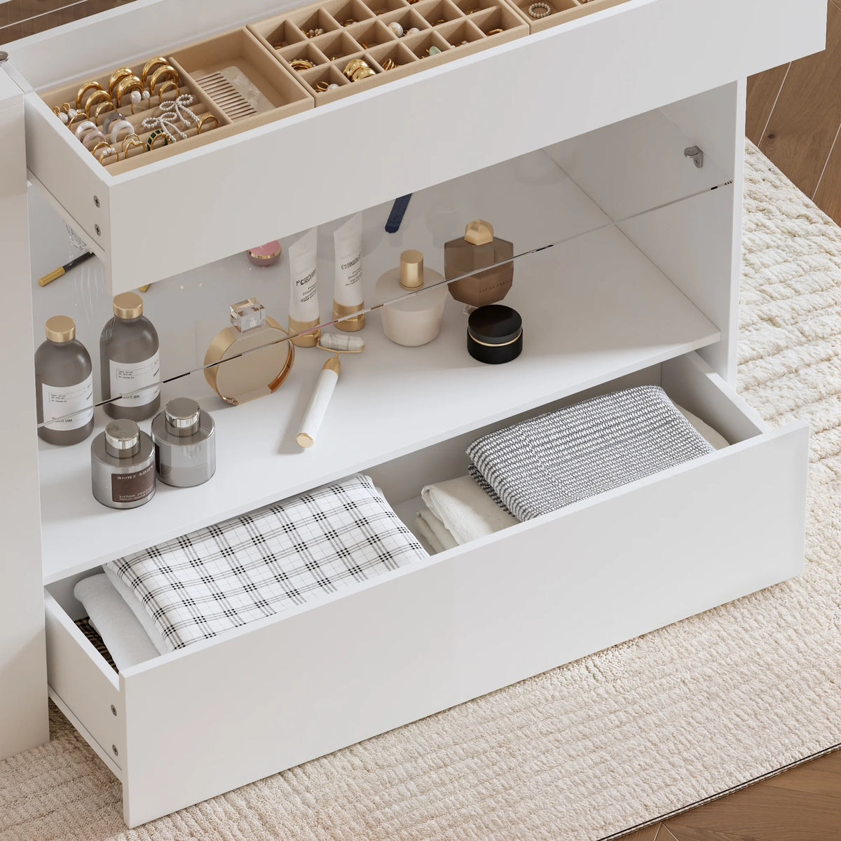KULAGAGA Closet Island with Glass Top & 8 Drawers,Wardrobe Armoire  Island for Walk-in Closet, Store Dressing Room, 47.2 W x 23.6 D x 31.5 H