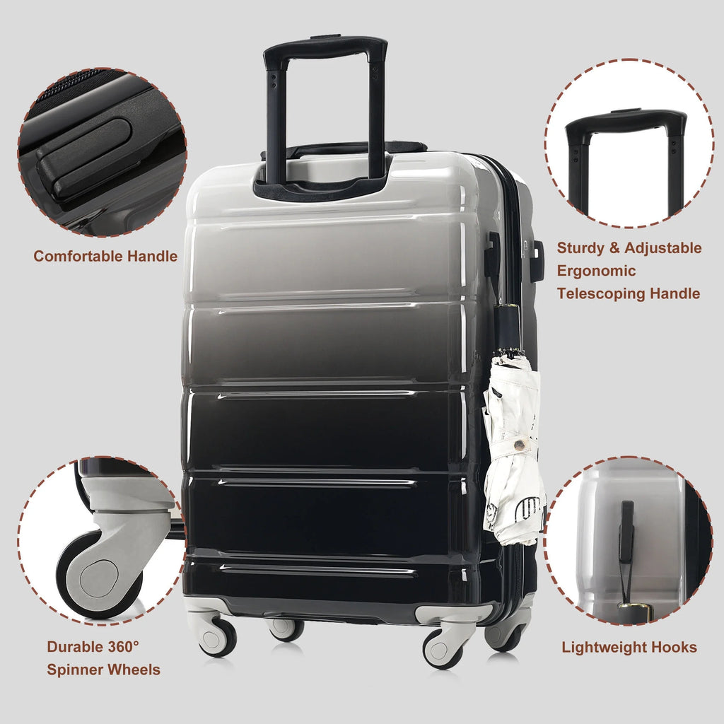 PAPROOS 3-Piece Luggage Set (20''/24''/28''), Hardshell Lightweight Suitcase with USB Port and Side Hooks, Travel Luggage with TSA-Lock, Hardside Rolling Luggage for School, Travel, Pink
