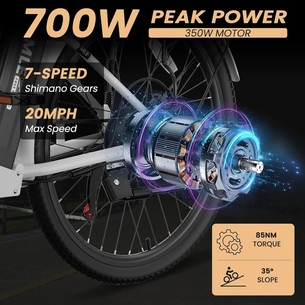 MOONCOOL Electric Bicycle for Adults 350W , 7-Speed Ebike with 36V 10.4Ah Removable Battery 40 Miles Range , 20 mph Electric Commuter Bike for Women Men, Certified to UL 2849 by SGS