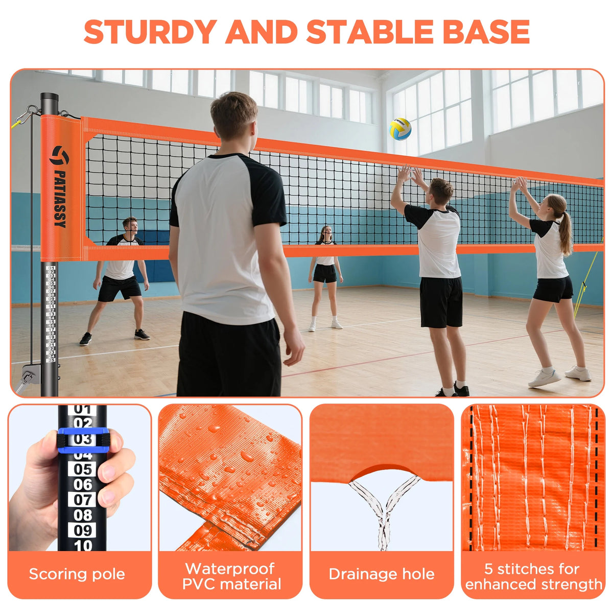 Patiassy Portable Professional Outdoor Volleyball Net Set for Backyard Beach with Adjustable Height Aluminum Poles, Winch System, Volleyball with Pump