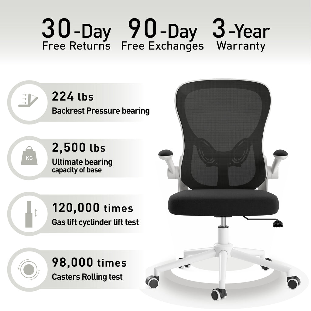 Hbada Office Chair, Ergonomic Desk Chair, Computer Mesh Chair with Lumbar Support and Flip-up Arms, Gray
