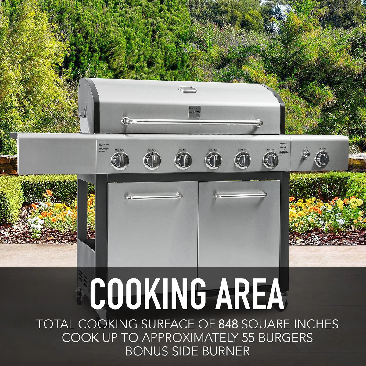 Kenmore 6-Burner Propane Gas Grill with Side Burner, PG-40611S0L, Stainless Steel with Black Trim