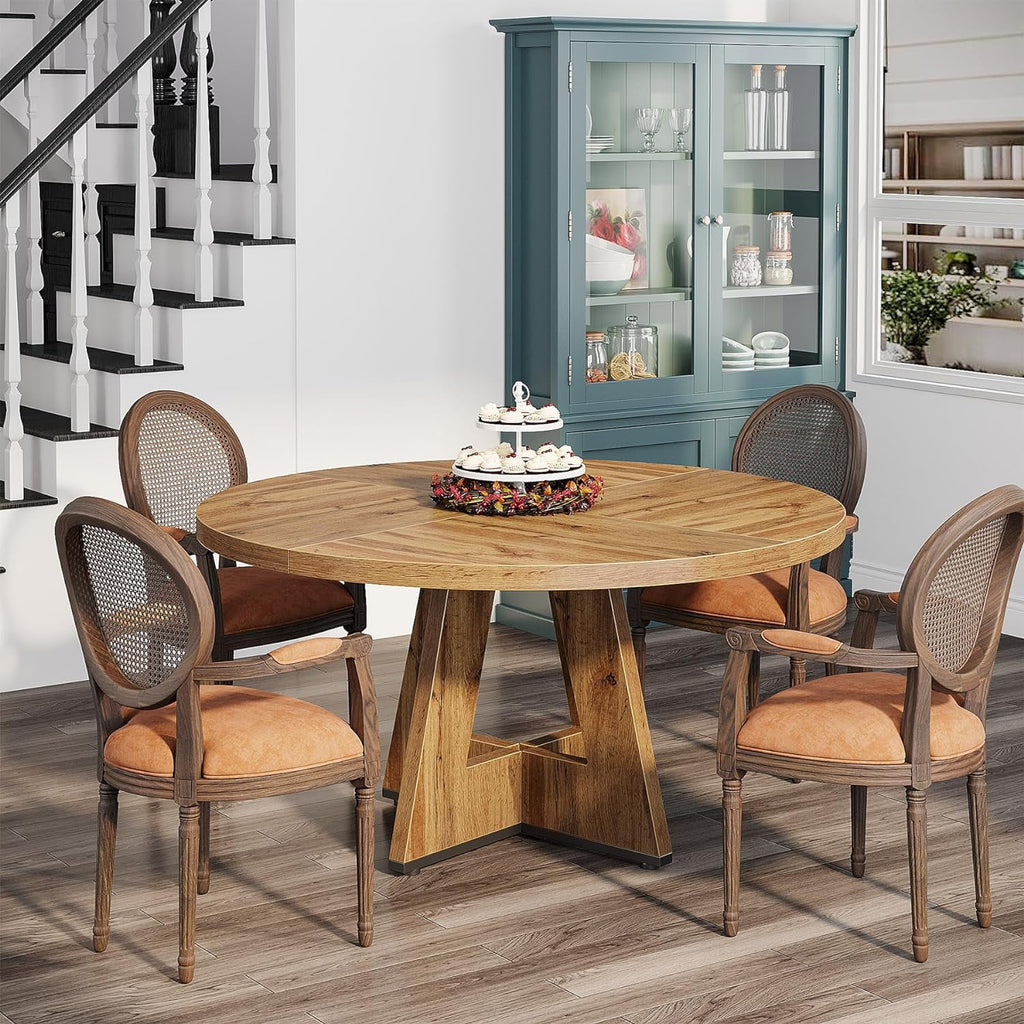 Tribesigns Round Dining Table for 4, Grey Kitchen Table 47 Inch Farmhouse Wood Kitchen Dinning Table for Kitchen Living Room