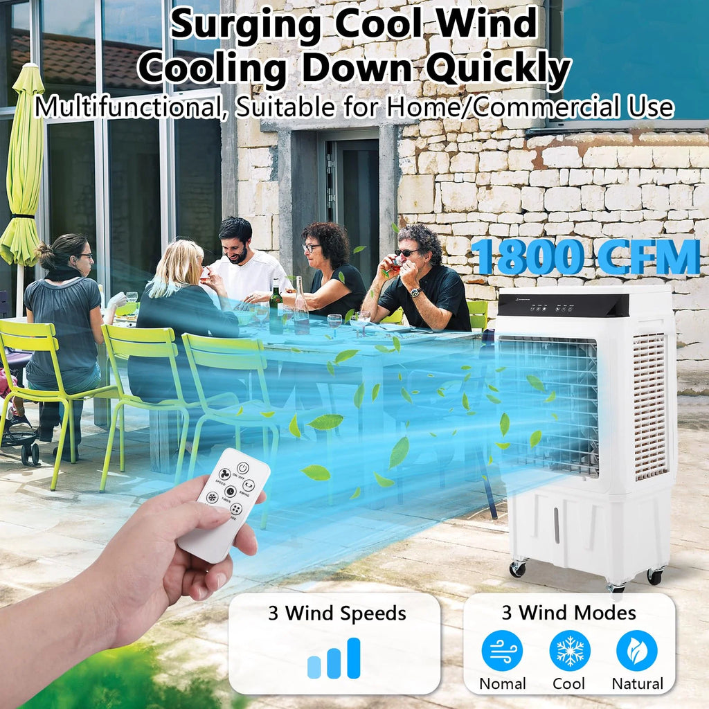 Evaporative Air Cooler, 1800CFM Swamp Cooler with 8.4 Gallon Water Tank and 4 Ice Packs, 3 Modes & Wind Speeds for Outdoor Indoor Use