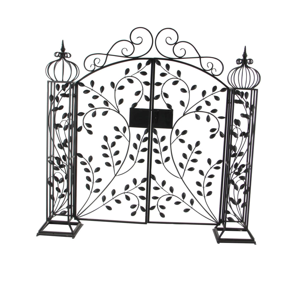 DecMode Traditional Metal Arch with Botanical Design Garden Arbors with Latch Lock Closure, 78"W x 94"H