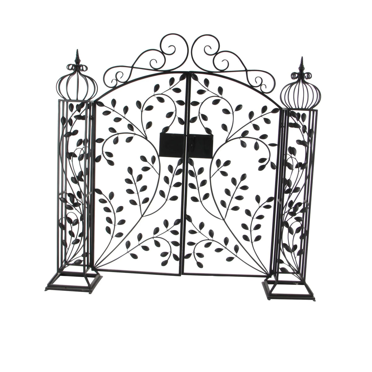 DecMode Traditional Metal Arch with Botanical Design Garden Arbors with Latch Lock Closure, 78"W x 94"H