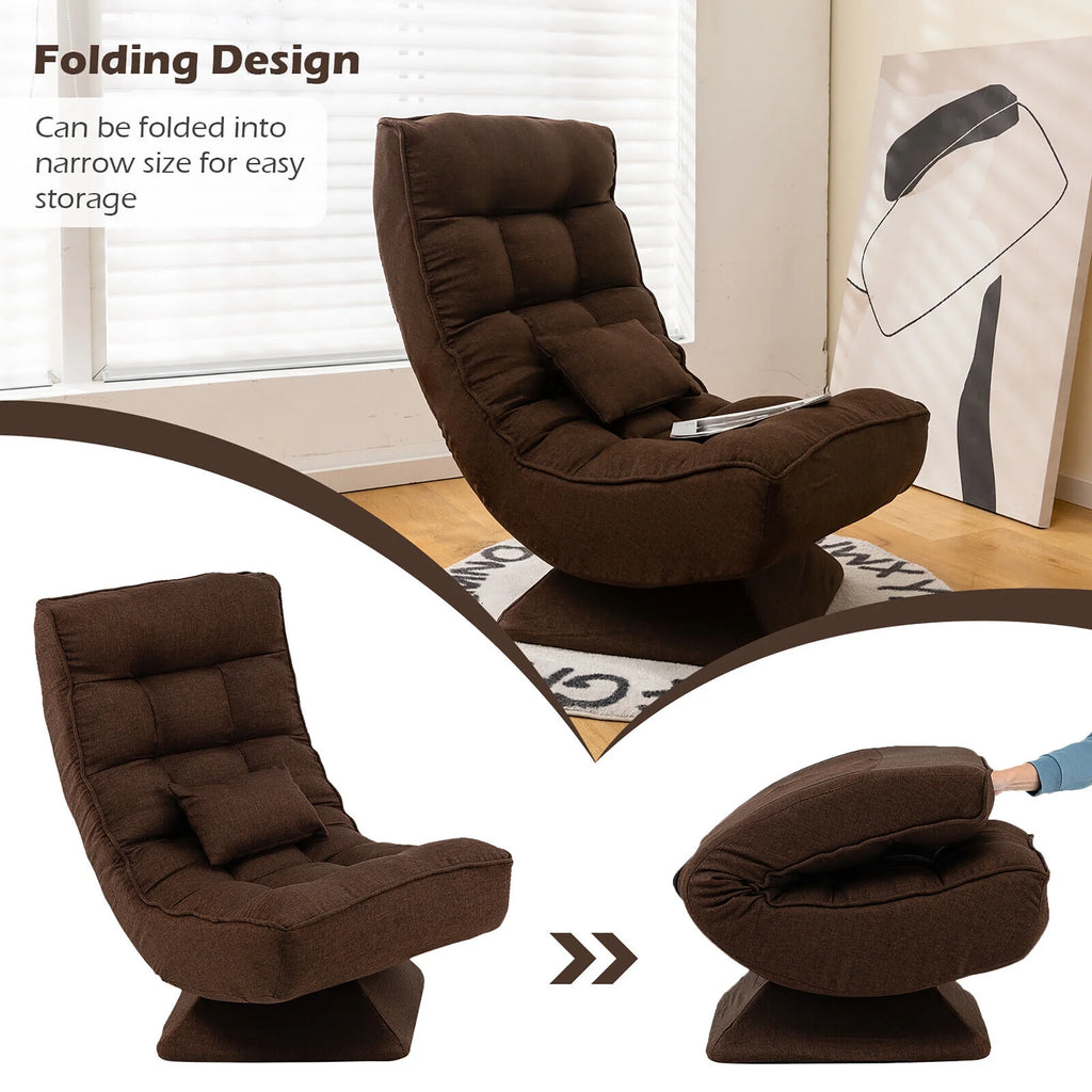 Costway 360 Swivel Floor Chair 5-Level Adjustable Lazy Chair w/ Massage Pillow Black