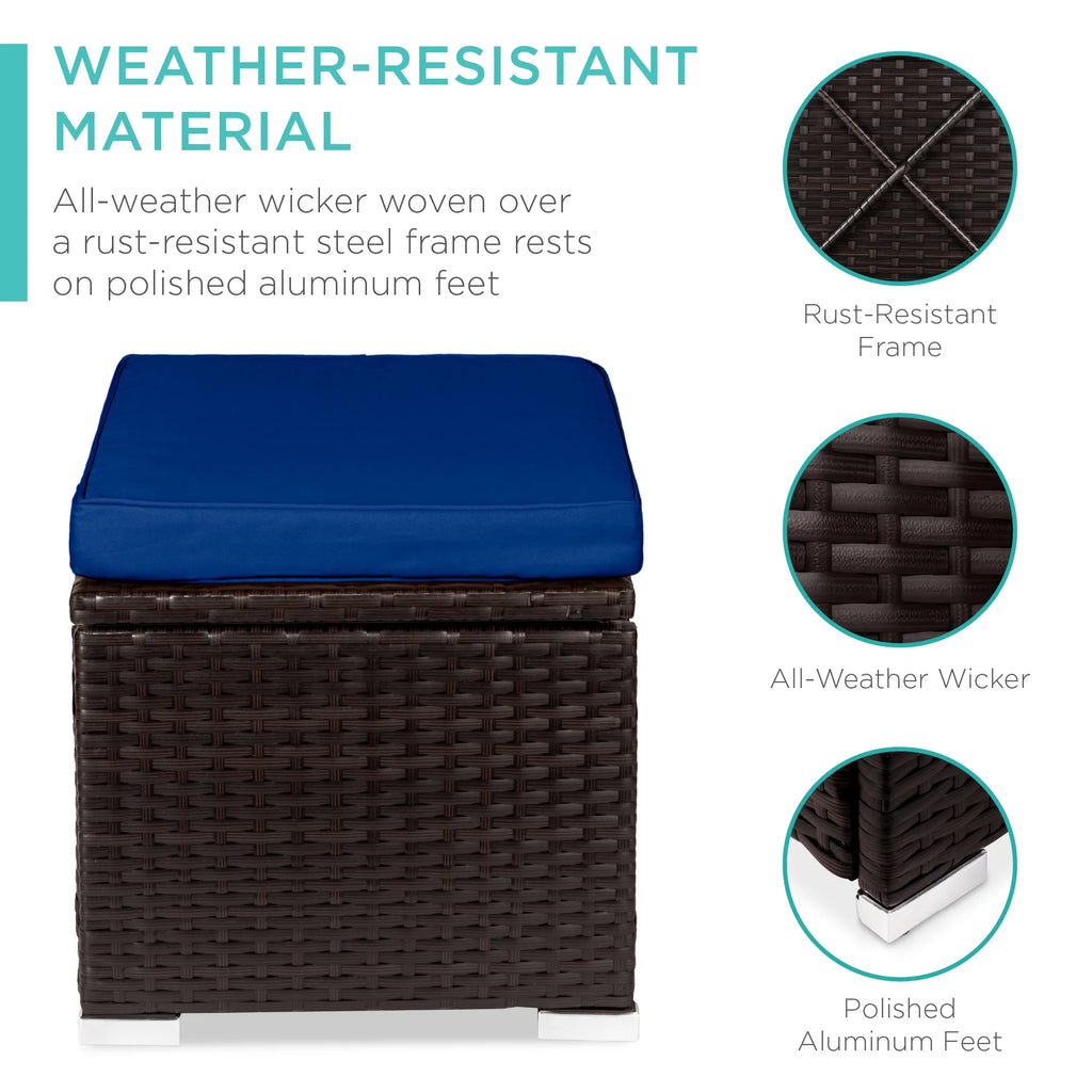 Best Choice Products Set of 2 Wicker Ottomans, Multipurpose Furniture w/ Removable Cushions - Brown/Beige