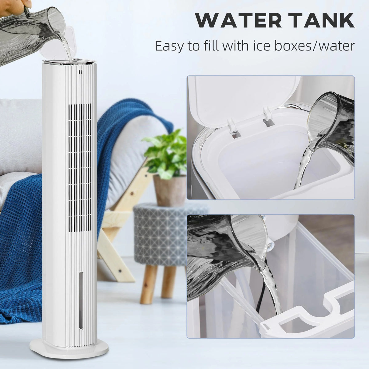Resenkos 42" 3-In-1 Evaporative Air Cooler with Water Tank, Ice Cooling Fan with Humidifier, 52 Oscillating Portable Swamp Cooler, White