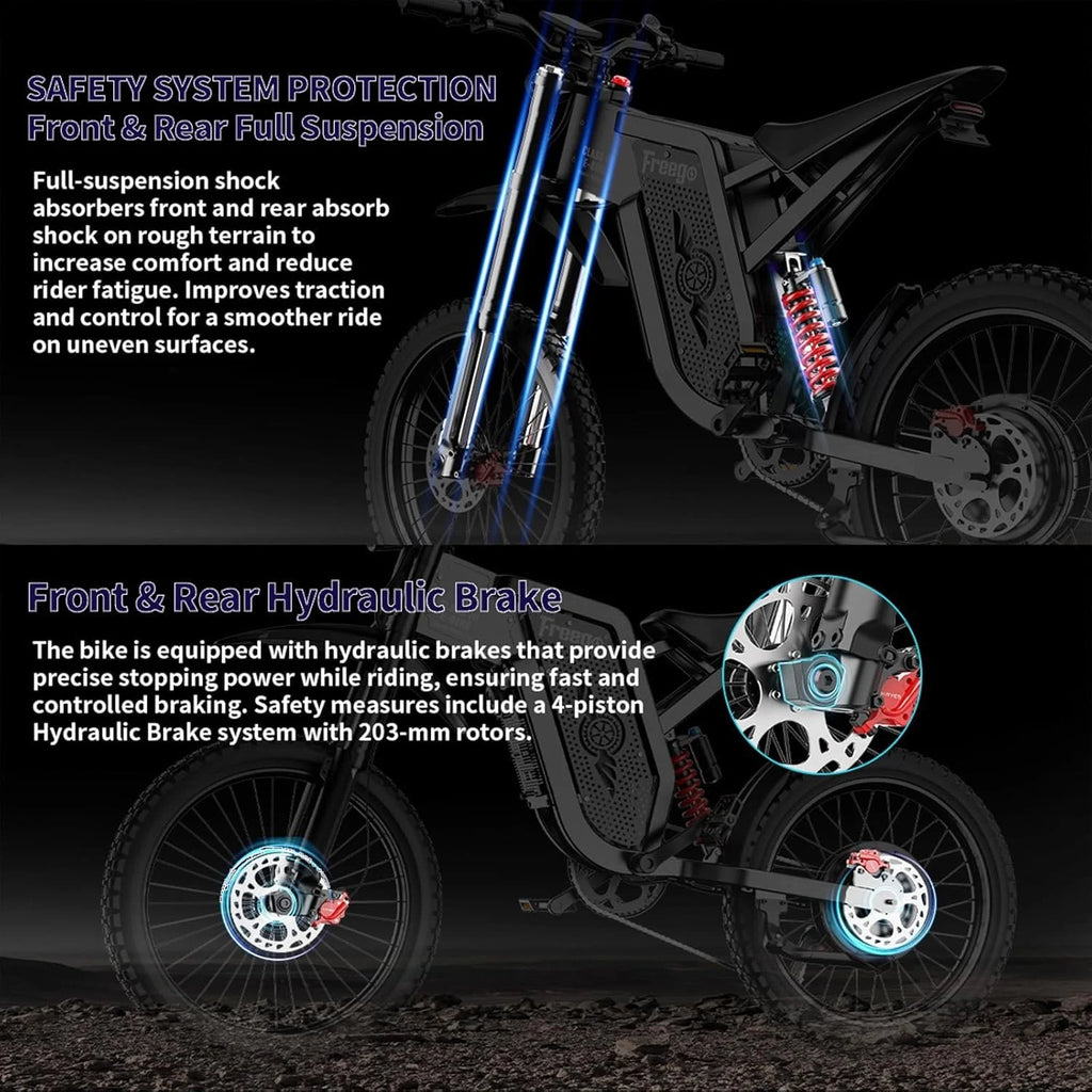 6000W(Peak) Motor 60V/35Ah Battery, Freego X2Pro Electric Motorcycle for Adults, Electric Bike  50MPH/7 Speed Off Road Electric Bicycle,19x2 Full Suspension/Four-Piston Hydraulic Brake UL2849MTB