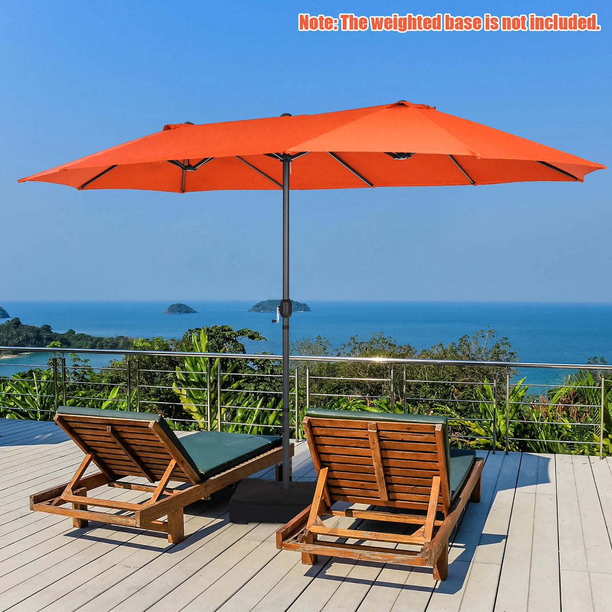 Costway 15ft Beige Patio Double-Sided Umbrella, Crank Lift