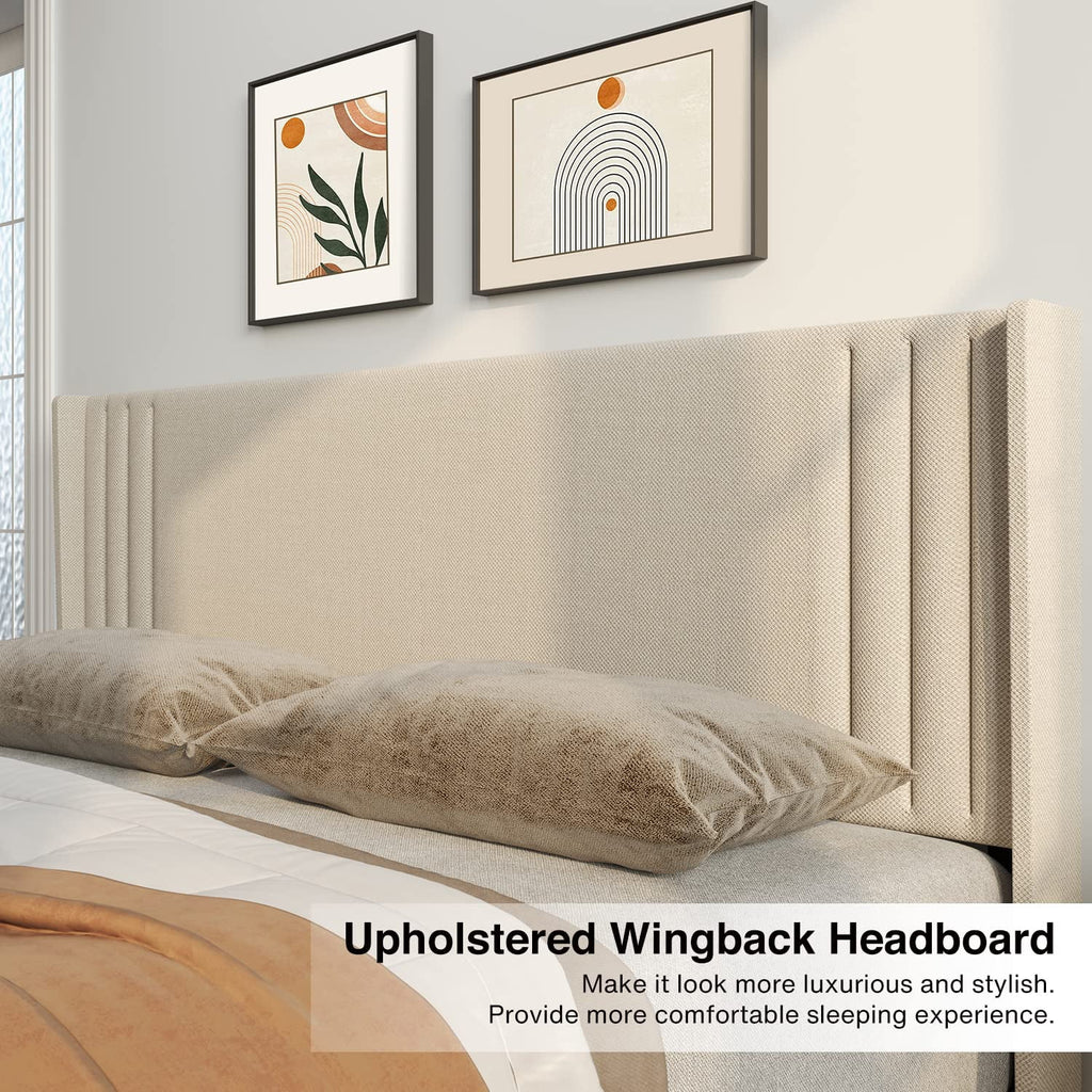 Full Size Bed Frame, Bed Frame with Wingback Headboard Hold 850 lbs, Dark Gray
