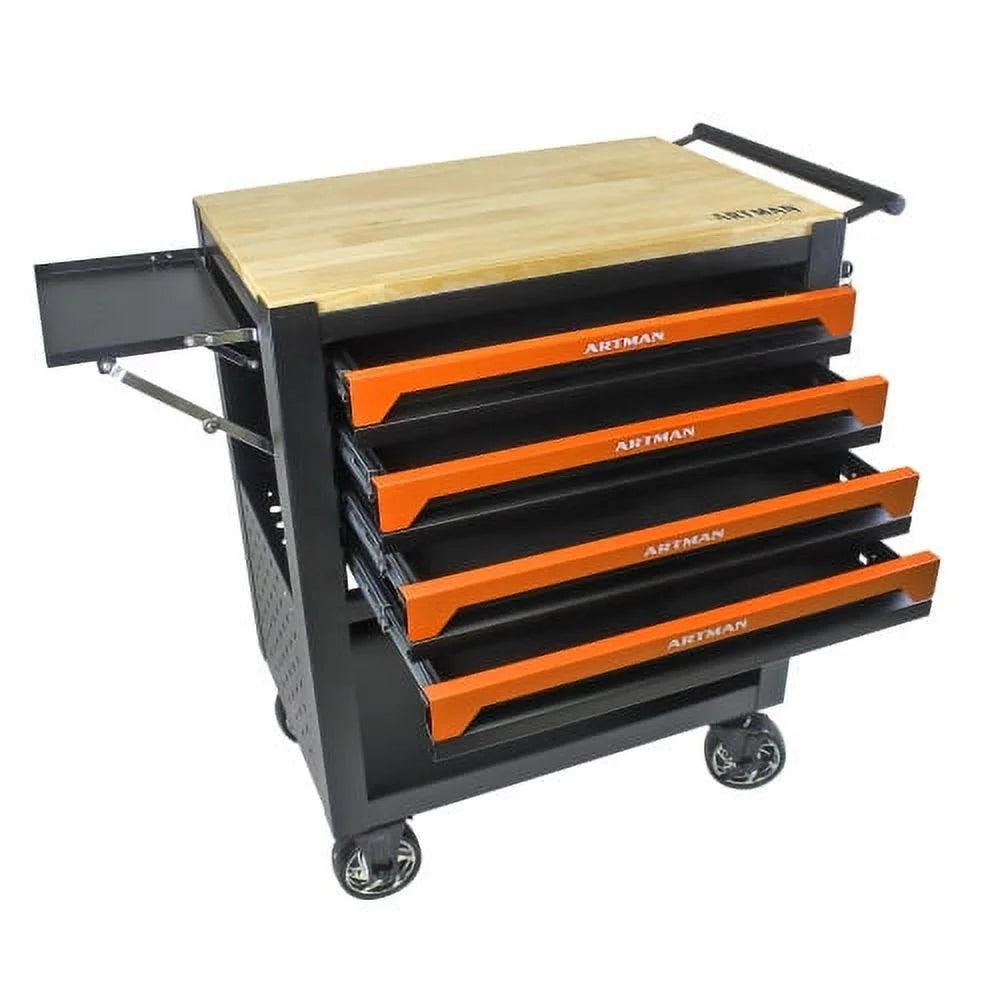 ARTMAN 4-Drawer Tool Cart with Wheels and Drawers ,Wood Top Tool Box Cart for Workshop Warehouse Garage