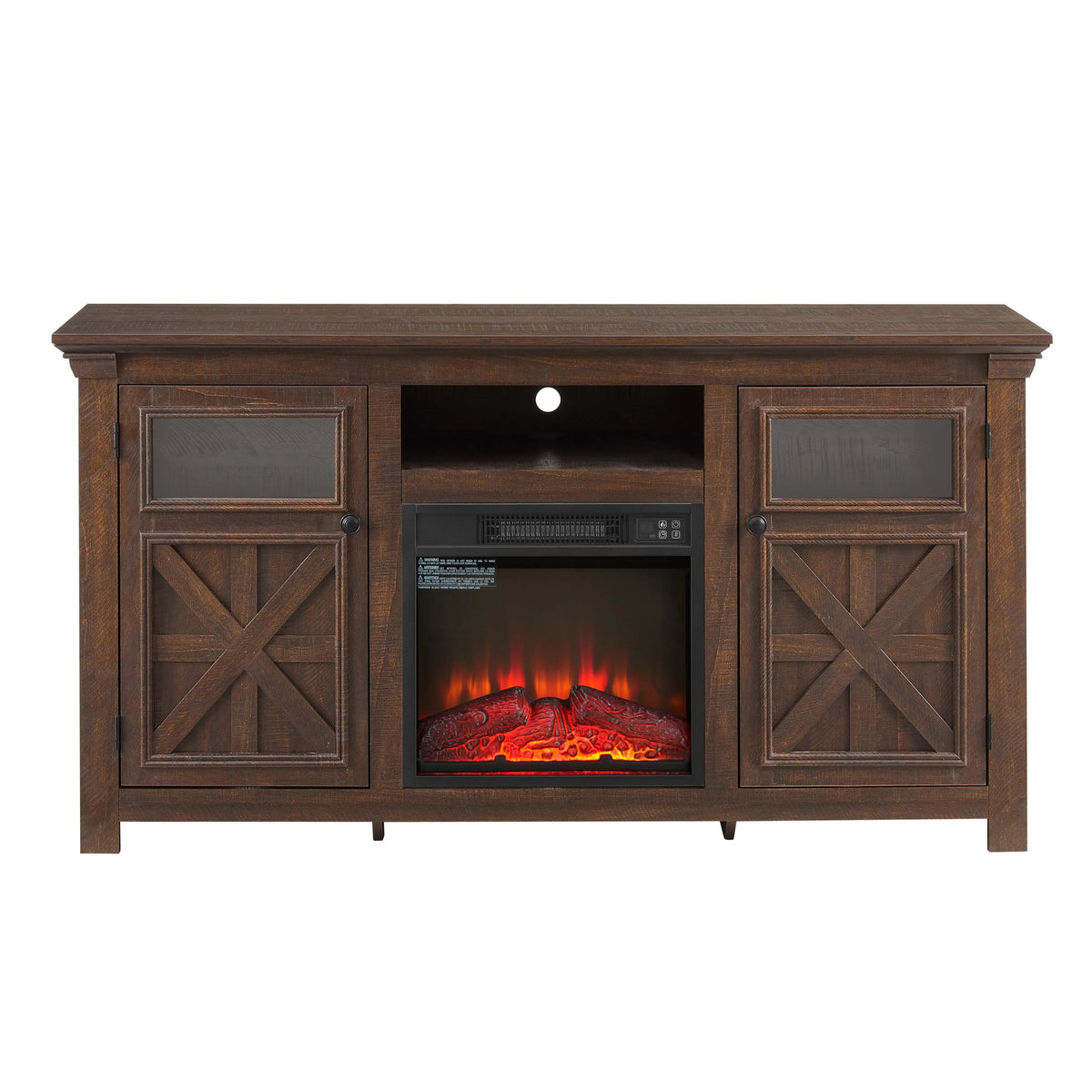 PAPROOS Fireplace TV Stand for 65 Inch TV, Modern Farmhouse TV Cabinet with 23'' Electric Fireplace, Entertainment Center Television Console Table for Living Room, Black+Brown