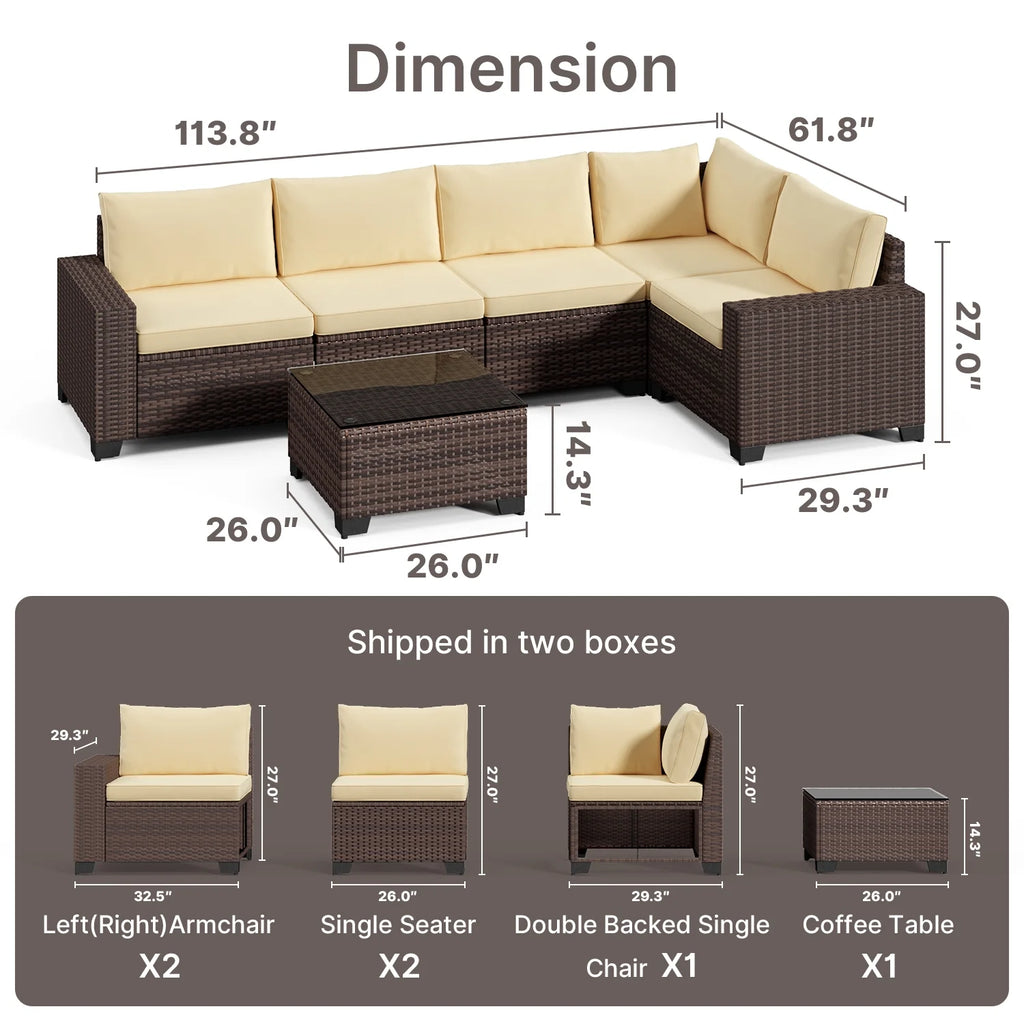 Aiho 7-Piece Rattan Patio Furniture Set , Outdoor Sectional Furniture Set for Patio, Garden, Backyard, Grey