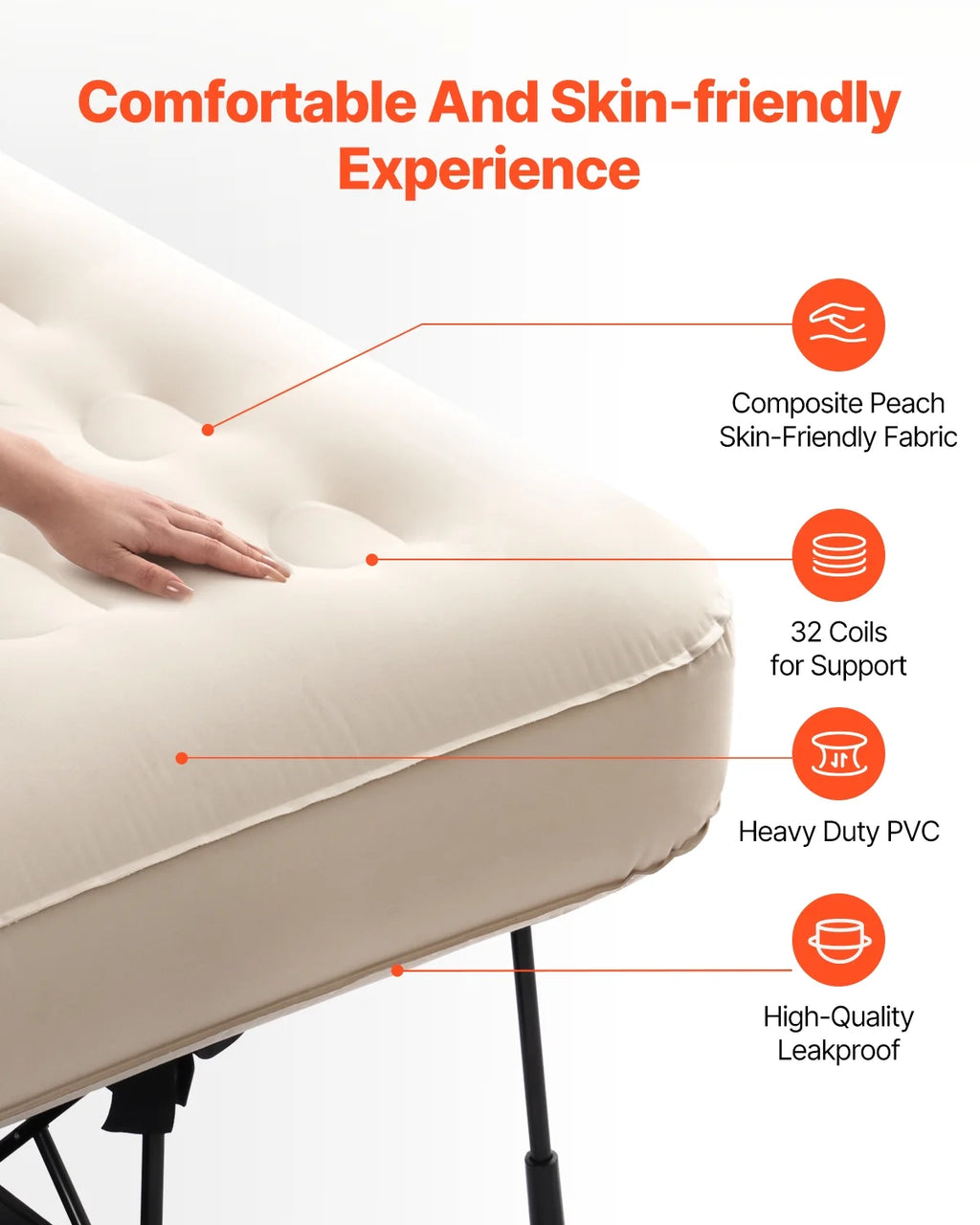 VEVOR Air Mattress with Frame, Inflatable 1 Person Camping Cot with Built-in Pump, Portable Folding Air Beds Supports 300 lbs, Blow Up Anywhere Bed for Guests Camping Travel Indoor & Outdoor Use