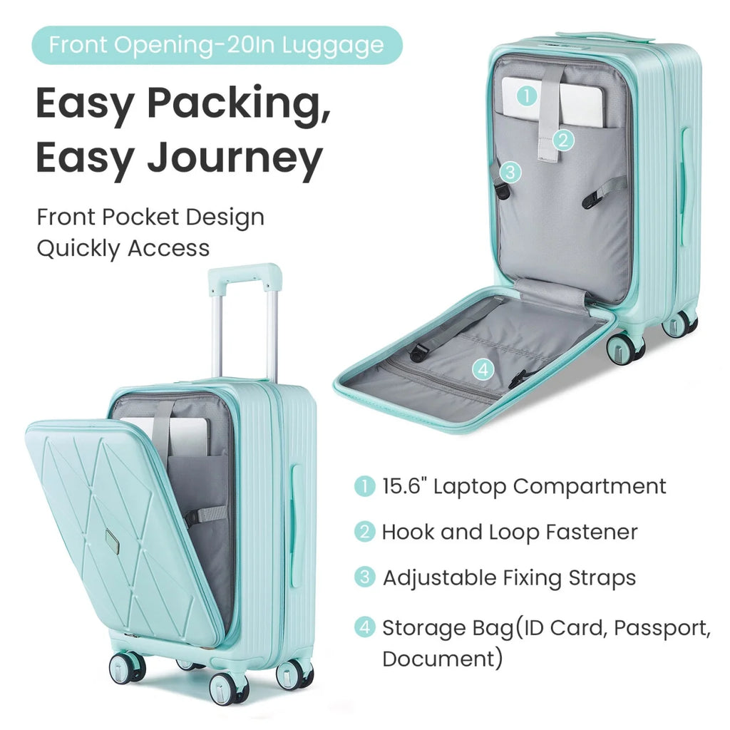 3 Piece luggage sets, Expandable Luggage 20/24/28 Inches with TSA Lock, PC Hardshell Luggage with Front Compartment, Airline Approved, Pink