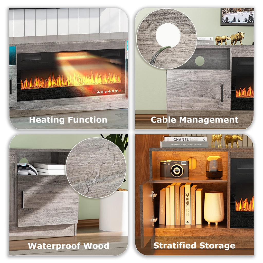 Waleaf Fireplace tv Stand with 36 inch Fireplace Up to 80" TVs,LED Light Entertainment Center and Storage