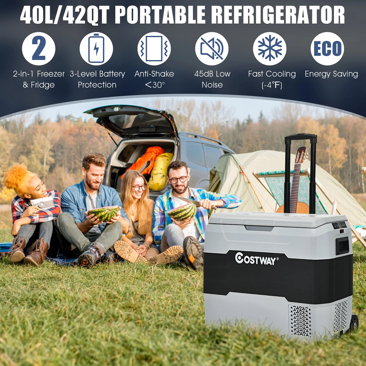 Costway 42 QT Portable Car Refrigerator Dual-Zone Car Cooler White