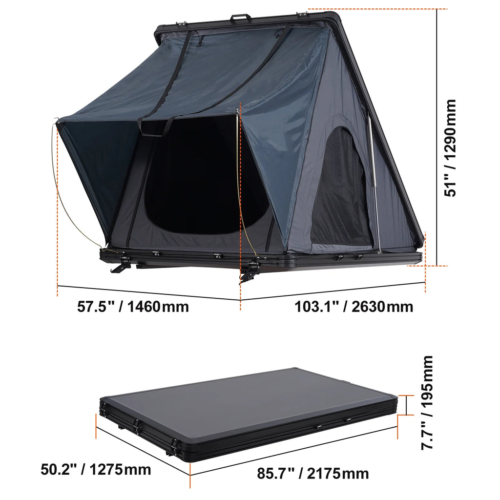 KFFKFF Hard Shell Rooftop Tent, Naturnest Shelter for 2-3 Individuals, Sturdy Roof Tent with Extendable Ladder and Thick Mattress, Resistant to Water and Wind for Jeep, SUV, Van, and Pickup Truck