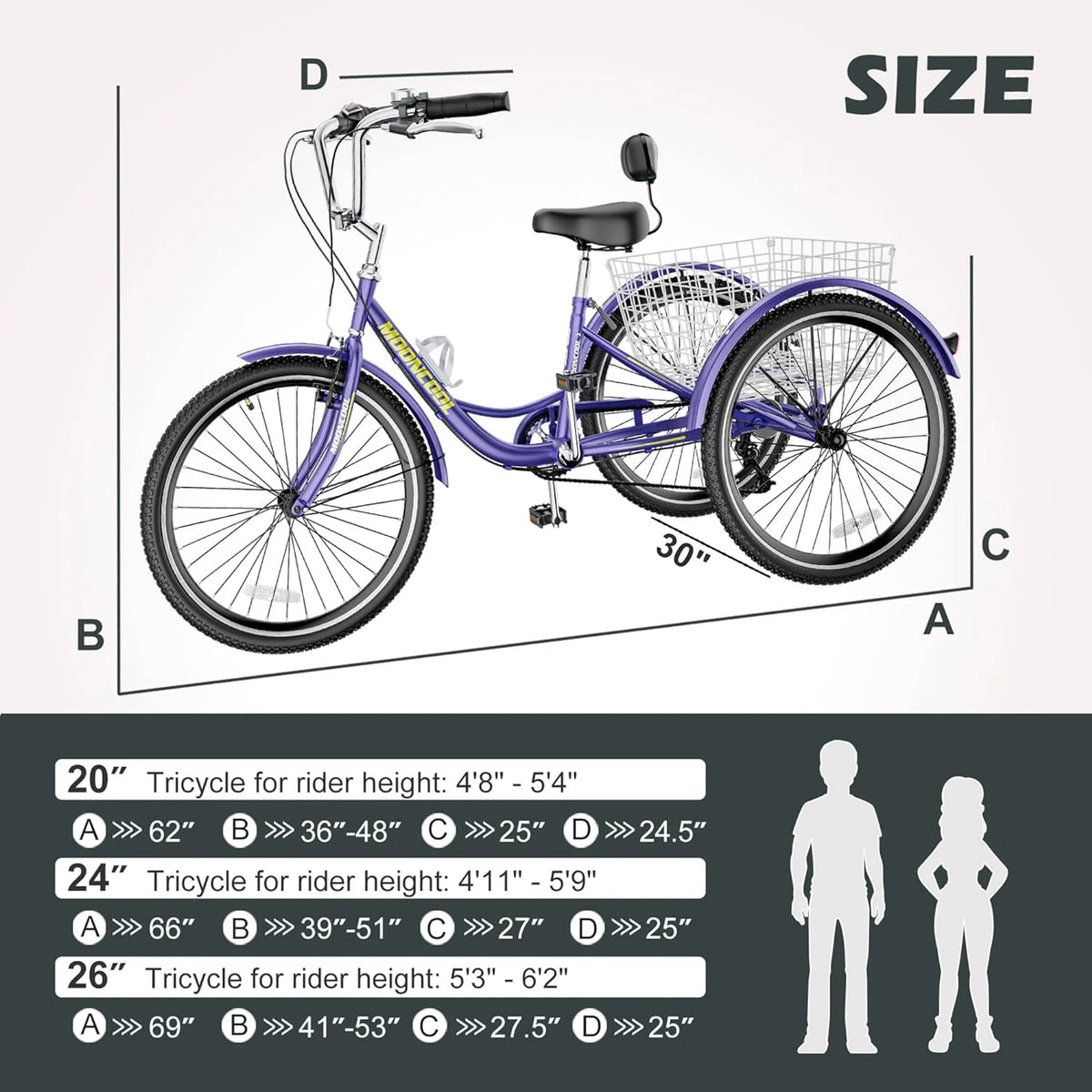 FICISOG 7 Speed Adult Tricycle for Women, 20/24/26 Inch Adult Trike with Basket, 3 Wheel Bikes for Adults Seniors, Cruise Trike for Shopping Picnic