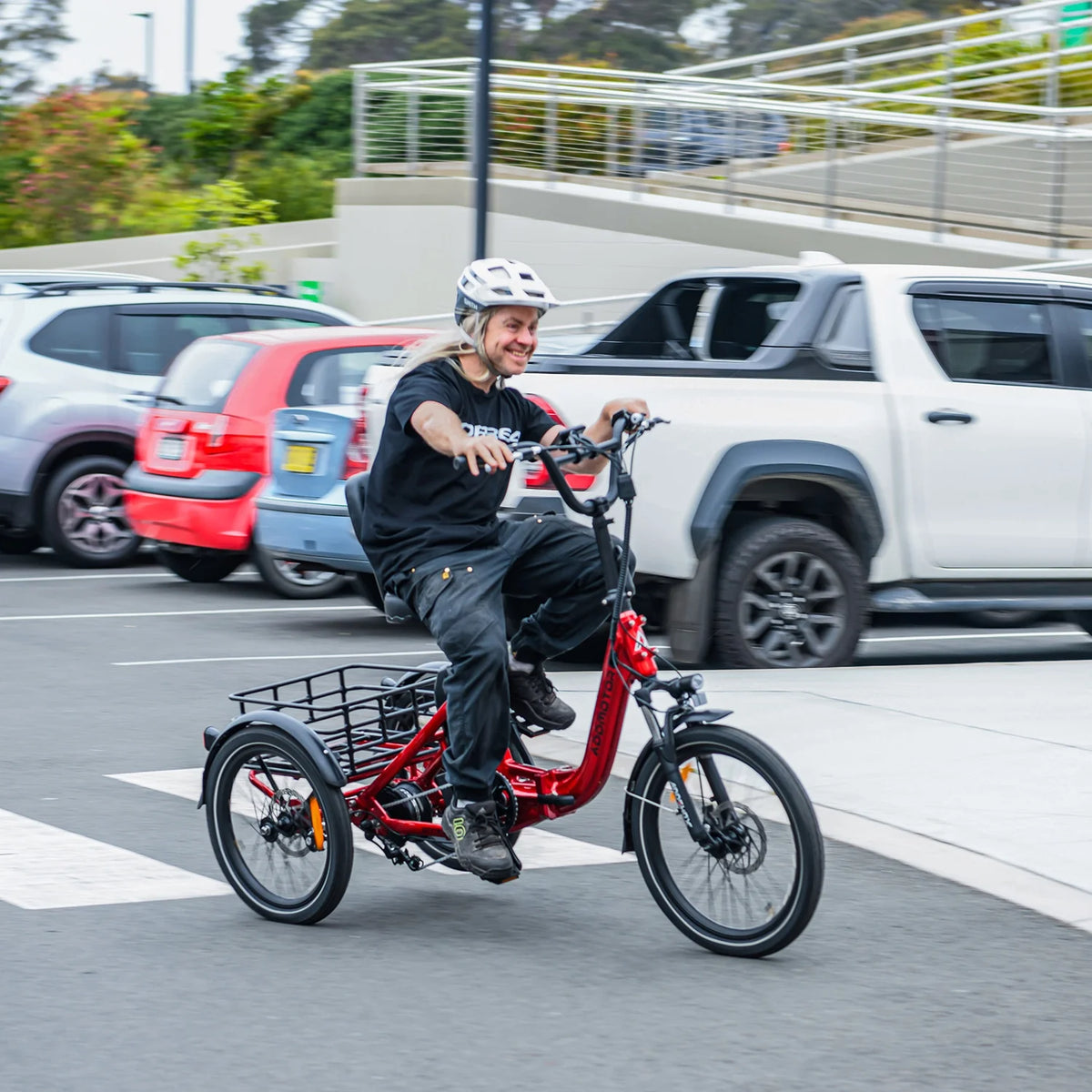 Addmotor Folding Electric Trike, 90MI Electric Tricycle for Adults, 750W 48V 20Ah, CITYTRI 3 Wheel Electric Bikes, Step-Thru Etrike with Rear Speed Differential & Parking Brake, E-310 Plus Red