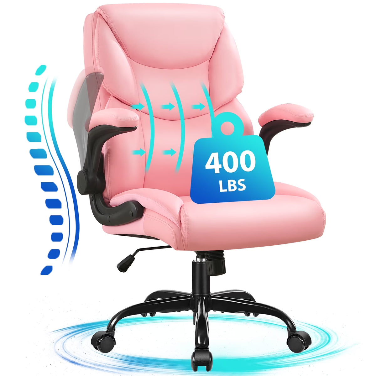JONPONY Big and Tall Office Chair Wide Seat Ergonomic Computer Desk Chair High Back Executive Leather Chair Adjustable Task Chair Lumbar Back Support 8 Hours Heavy Duty Design,Black