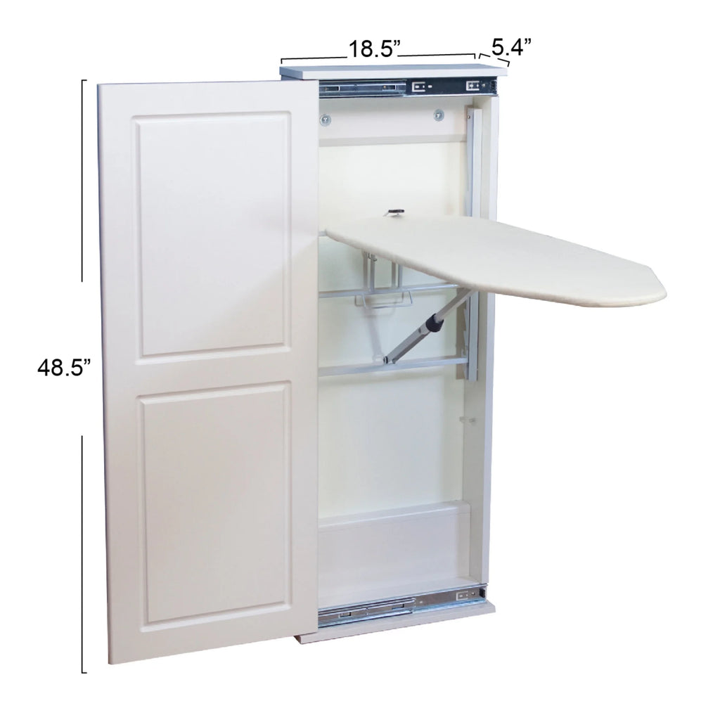 Household Essentials Iron n Fold Wall Ironing Board Cabinet, Built-In Ironing Board, Sturdy MDF, Melamine Cabinet, 7 Height Settings, Mounts Securely to Wall, Includes Pad with Cover, White